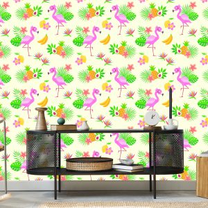 Papier Peint Pour Les Enfants - Flamants Roses Et Plantes Exotiques – Image 5