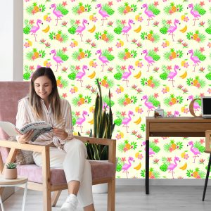 Papier Peint Pour Les Enfants - Flamants Roses Et Plantes Exotiques – Image 7