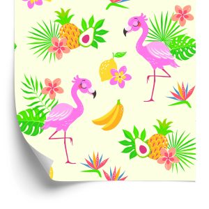 Papier Peint Pour Les Enfants - Flamants Roses Et Plantes Exotiques – Image 2
