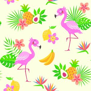Papier Peint Pour Les Enfants - Flamants Roses Et Plantes Exotiques – Image 1