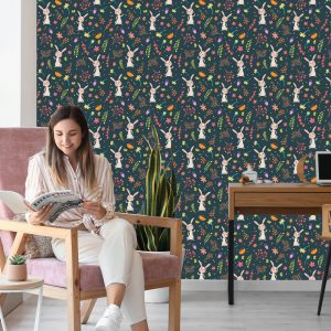Papier Peint Pour Les Enfants - Lapins Parmi Les Plantes Forestières – Image 7