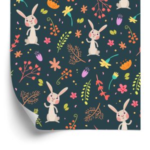 Papier Peint Pour Les Enfants - Lapins Parmi Les Plantes Forestières – Image 2