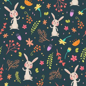 Papier Peint Pour Les Enfants - Lapins Parmi Les Plantes Forestières – Image 1