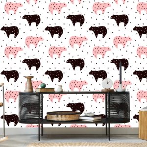 Papier Peint Pour Les Enfants - Nounours Et Étoiles Noirs Et Roses – Image 5