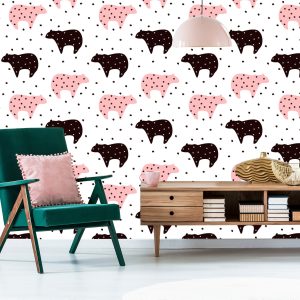 Papier Peint Pour Les Enfants - Nounours Et Étoiles Noirs Et Roses – Image 6