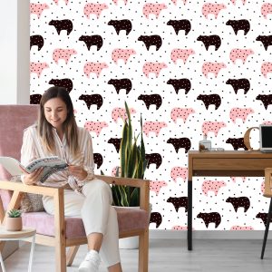 Papier Peint Pour Les Enfants - Nounours Et Étoiles Noirs Et Roses – Image 7