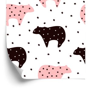 Papier Peint Pour Les Enfants - Nounours Et Étoiles Noirs Et Roses – Image 2