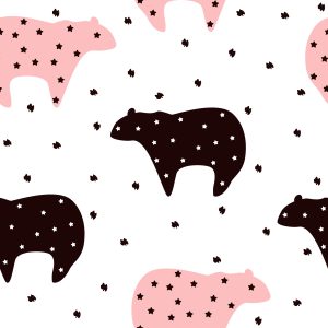 Papier Peint Pour Les Enfants - Nounours Et Étoiles Noirs Et Roses – Image 1