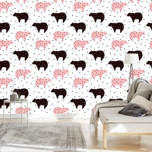 Papier Peint Pour Les Enfants - Nounours Et Étoiles Noirs Et Roses – Image 3