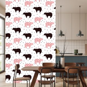 Papier Peint Pour Les Enfants - Nounours Et Étoiles Noirs Et Roses – Image 4