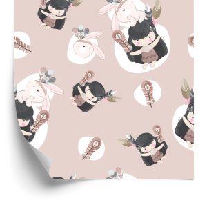 Papier Peint Femmes Indiennes Avec Des Lapins Et Des Plumes – Image 2