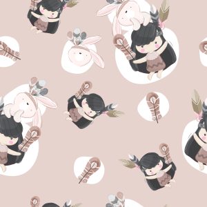 Papier Peint Femmes Indiennes Avec Des Lapins Et Des Plumes – Image 1