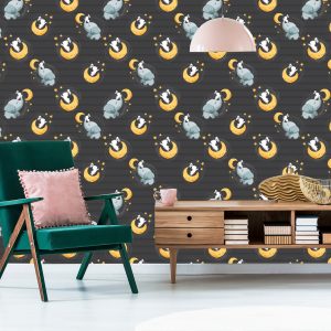 Papier Peint Éléphants Et Lapins Parmi Les Étoiles Et Les Lunes – Image 6