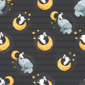 Papier Peint Éléphants Et Lapins Parmi Les Étoiles Et Les Lunes – Image 1