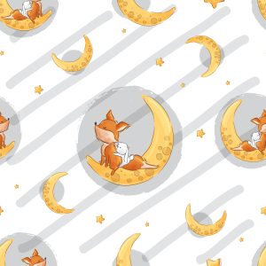 Papier Peint Renards Et Lapins Parmi Les Lunes Et Les Étoiles – Image 1