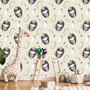 Papier Peint Bébés Filles Avec Des Lapins Et Des Plumes – Image 5