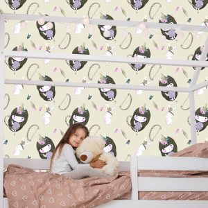 Papier Peint Bébés Filles Avec Des Lapins Et Des Plumes – Image 7