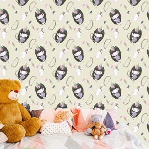 Papier Peint Bébés Filles Avec Des Lapins Et Des Plumes – Image 6