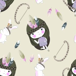Papier Peint Bébés Filles Avec Des Lapins Et Des Plumes – Image 1