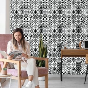 Papier Peint Mosaïque Méditerranéenne Noire Et Blanche – Image 7