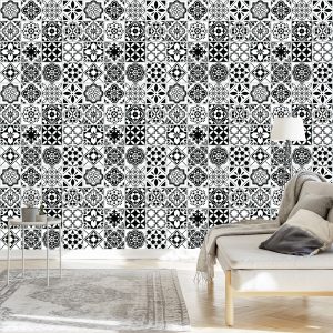 Papier Peint Mosaïque Méditerranéenne Noire Et Blanche – Image 3