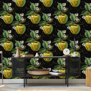 Papier Peint Pommes Avec Feuilles Et Fleurs – Image 5