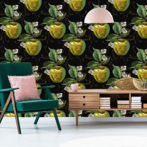 Papier Peint Pommes Avec Feuilles Et Fleurs – Image 6