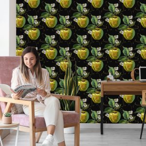 Papier Peint Pommes Avec Feuilles Et Fleurs – Image 7
