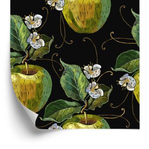 Papier Peint Pommes Avec Feuilles Et Fleurs – Image 2