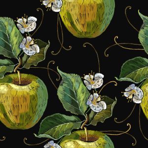 Papier Peint Pommes Avec Feuilles Et Fleurs – Image 1