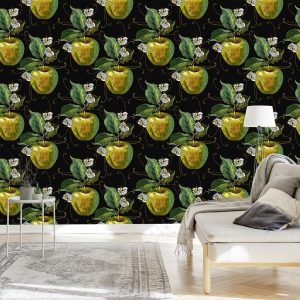 Papier Peint Pommes Avec Feuilles Et Fleurs – Image 3