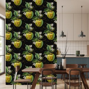 Papier Peint Pommes Avec Feuilles Et Fleurs – Image 4