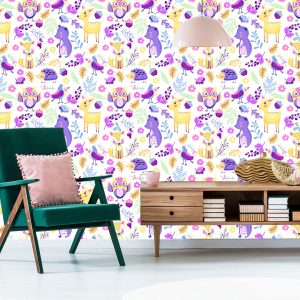 Papier Peint Pour Les Enfants - Adorables Animaux De La Forêt Colorés – Image 6