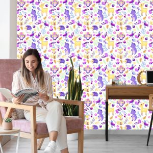 Papier Peint Pour Les Enfants - Adorables Animaux De La Forêt Colorés – Image 7