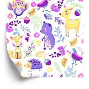 Papier Peint Pour Les Enfants - Adorables Animaux De La Forêt Colorés – Image 2