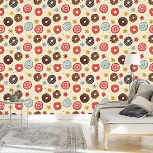 Papier Peint Beignets Colorés Avec Des Fleurs – Image 3