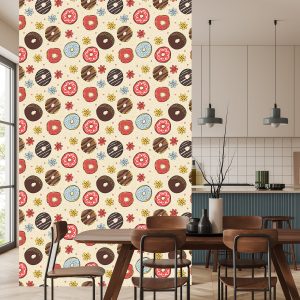 Papier Peint Beignets Colorés Avec Des Fleurs – Image 4