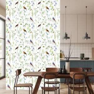 Papier Peint Pour Le Salon, Oiseaux, Fleurs, Feuilles, Nature, Papillons – Image 4