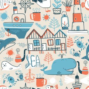 Papier Peint Pour Les Enfants - Animaux Marins - Style Scandinave – Image 1