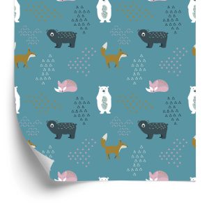Papier Peint Pour Les Enfants - Ours Et Renards Aux Couleurs Pastel – Image 2