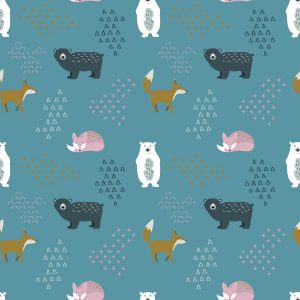 Papier Peint Pour Les Enfants - Ours Et Renards Aux Couleurs Pastel – Image 1