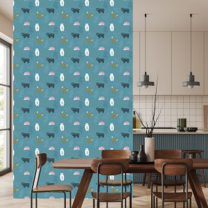Papier Peint Pour Les Enfants - Ours Et Renards Aux Couleurs Pastel – Image 4