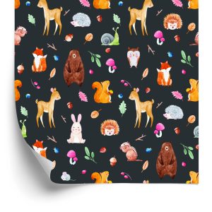 Papier Peint Pour Les Enfants - Animaux De La Forêt Peints À L'aquarelle – Image 2