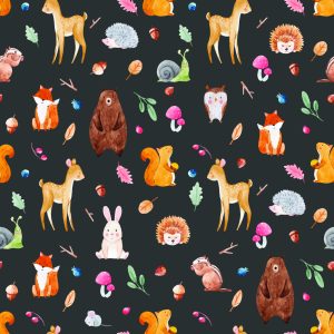 Papier Peint Pour Les Enfants - Animaux De La Forêt Peints À L'aquarelle – Image 1