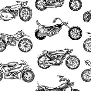 Papier Peint Motos Dessinées En Noir Et Blanc – Image 1