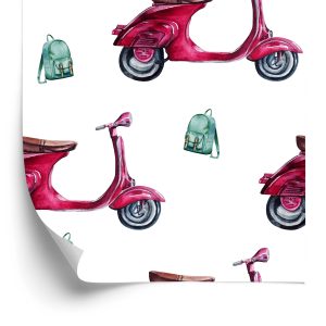 Papier Peint Scooters Rétro Peints À L'aquarelle – Image 2