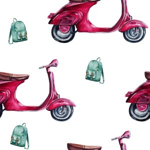 Papier Peint Scooters Rétro Peints À L'aquarelle – Image 1