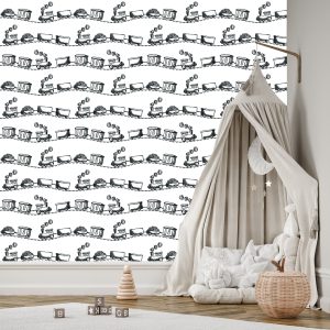 Papier Peint File D'attente Dessinée En Noir Et Blanc – Image 3