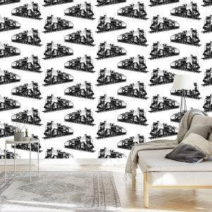Papier Peint Locomotives À Vapeur Noires Et Blanches – Image 3