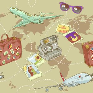Papier Peint Avions Sur Le Fond De La Carte Du Monde – Image 1